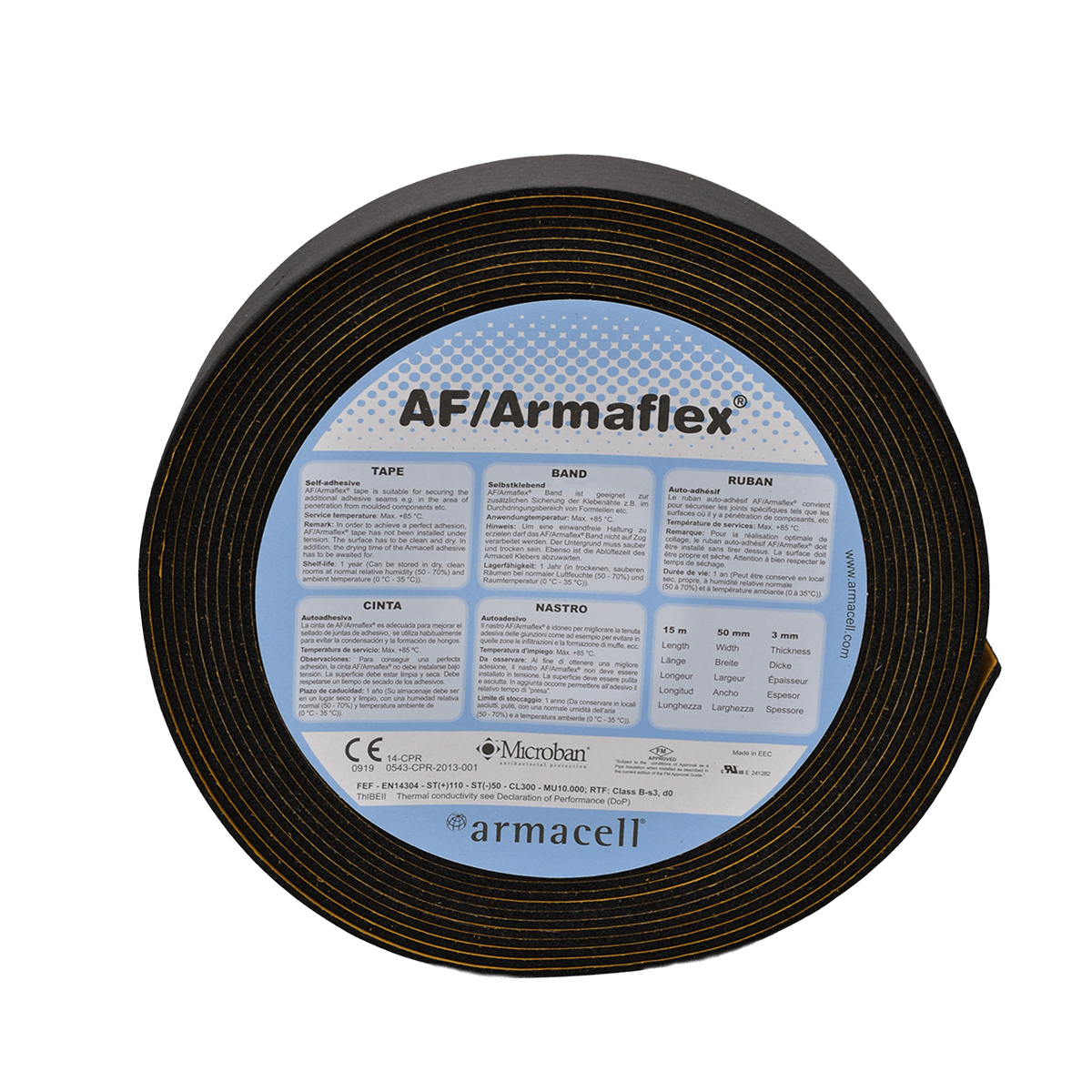 Armaflex AF Kautschuk-Klebeband 15m – Selbstklebende Rohrisolierung mit Antimikrobiellen Schutz - Rohrisolierdiscounter