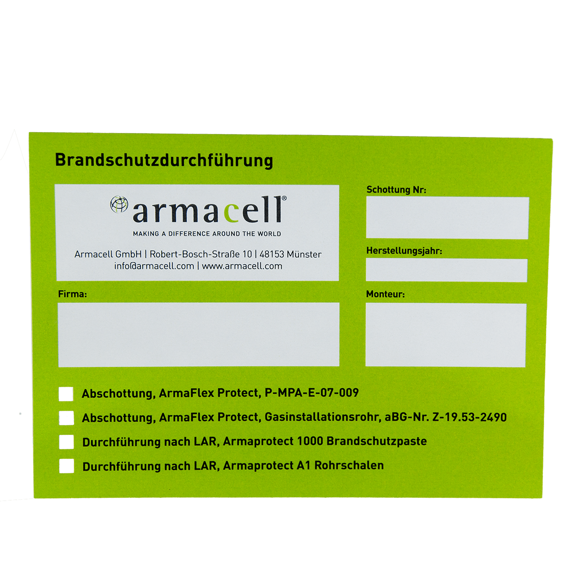 Armacell Kennzeichnungsschild R90 – Zertifiziertes Brandschutzschild für Rohrisolierung - Rohrisolierdiscounter