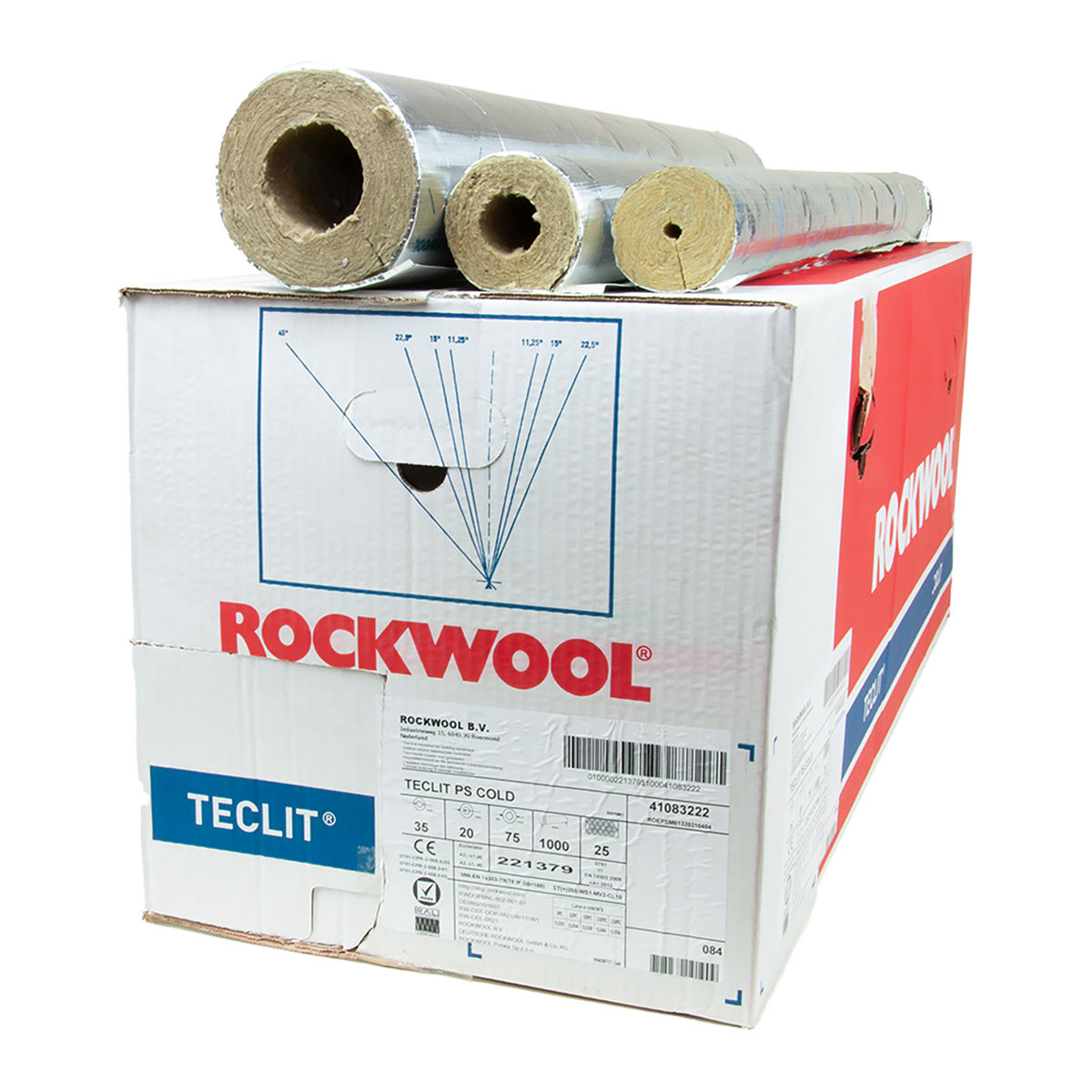 ROCKWOOL Teclit PS Cold Schale 1m - Selbstklebend, Nicht-Brennbar, Aluminium-Dampfsperre, Kälteleitungsdämmung, A2L - s1, d0, 0,032 W/(m·K)