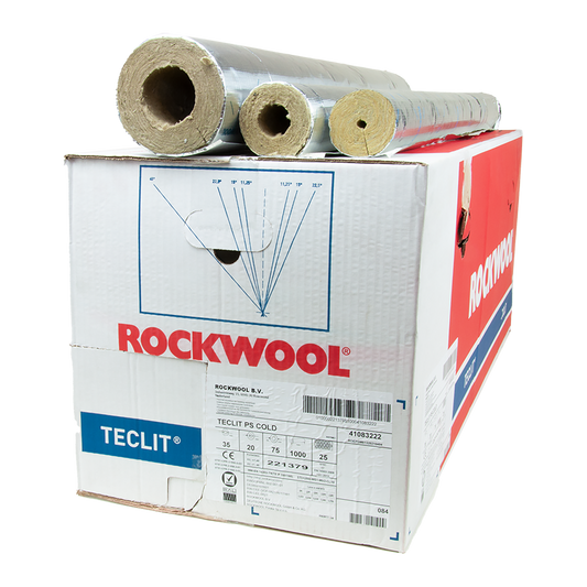 ROCKWOOL Teclit PS Cold Schale 1m - Selbstklebend, Nicht-Brennbar, Aluminium-Dampfsperre, Kälteleitungsdämmung, A2L - s1, d0, 0,032 W/(m·K)